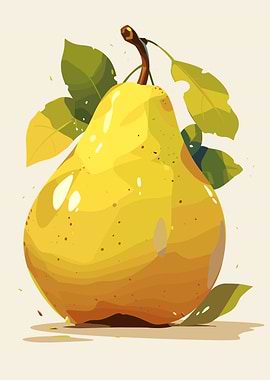 Stylized Pear Illustration with Leaves