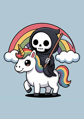 Cartoon Grim Reaper Riding Unicorn