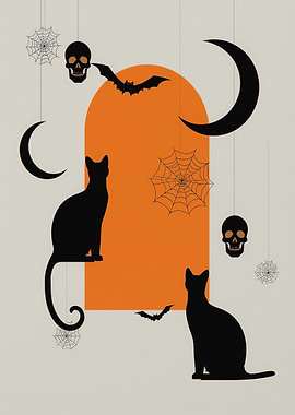 Halloween Cats and Crescent Moons