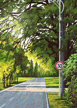 Road through a forest, digital art