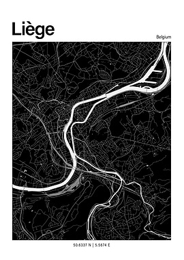 Liège Black and White Map