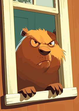 Grumpy Bear Looking Through Window Cartoon