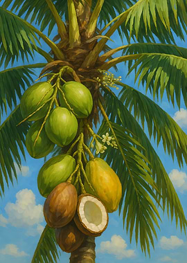 Coconut Palm Tree with Coconuts Painting