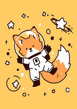 Fox Astronaut in Space Cartoon