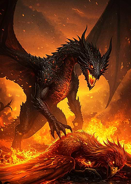 Dragon and Phoenix Fiery Battle