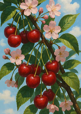Cherry Branch with Blossoms Painting