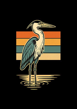 Retro Heron Illustration