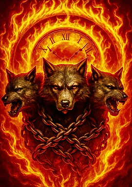 Three-Headed Dog Flames Clock