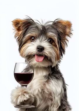 Biewer Terrier Dog with Wine Glass