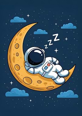 Astronaut Sleeping on the Moon Cartoon