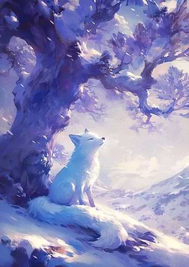 Winter Fox Under Snowy Tree