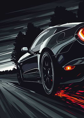 Sleek Black Car Speeding on Road