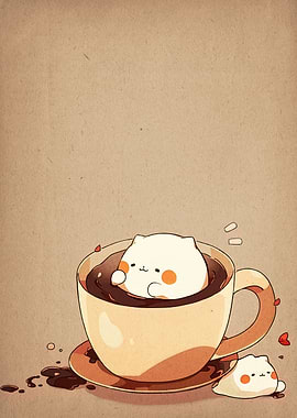 Cute Cat in Coffee Cup Illustration