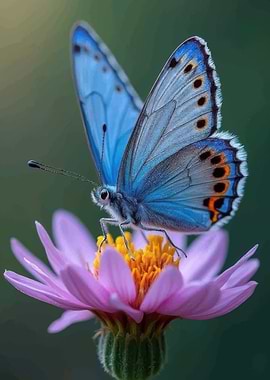Blue Butterfly on Pink Flower