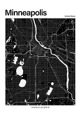 Minneapolis Black and White Map