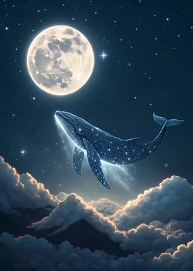 Celestial Whale in Starry Night Sky