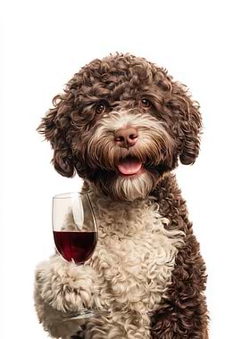 Lagotto Romagnolo Dog with Wine Glass
