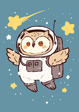 Astronaut Owl in Space Cartoon