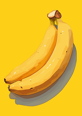 Two Bananas on Yellow Background