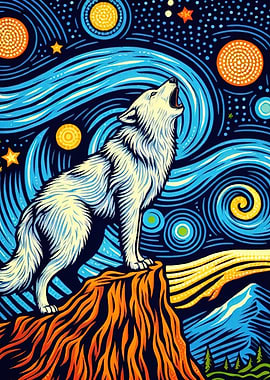 Howling Wolf Starry Night