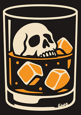 Skull in Whiskey Glass Illustration