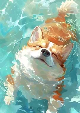 Corgi swimming in water illustration