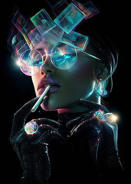 Futuristic Woman with Holographic Elements