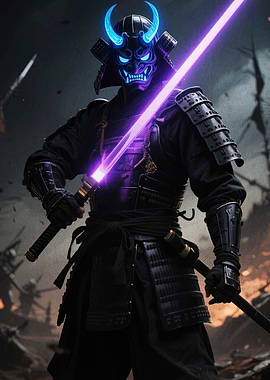 Cyberpunk Samurai Warrior with Glowing Sword