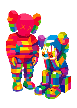 Colorful KAWS Figures on White Background