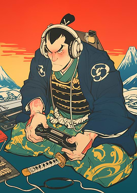 Samurai Gamer with Headphones