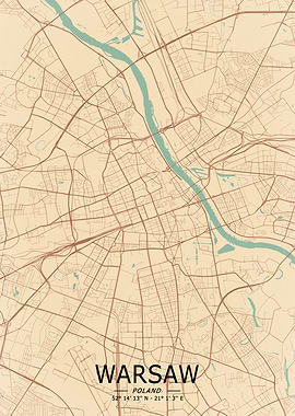 Warsaw Vintage Map