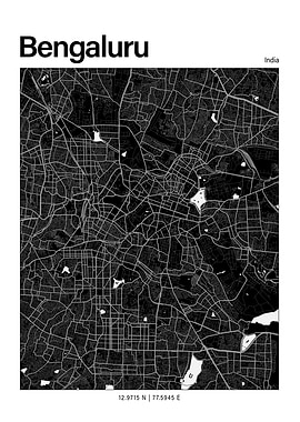 Bengaluru Black and White Map