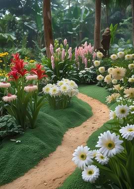 Lush Garden Path with Flowers