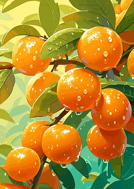 Vibrant Orange Tree with Water Droplets