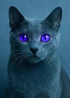 Gray Cat with Purple Eyes