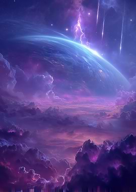 Purple Sky with Planet and Meteors