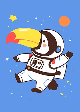 Cartoon Toucan Astronaut in Space