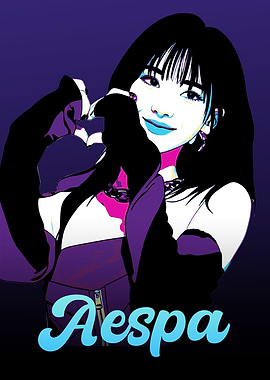 Aespa stylized portrait with purple background