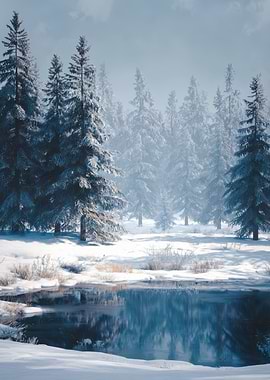 Winter landscape with snow-covered trees