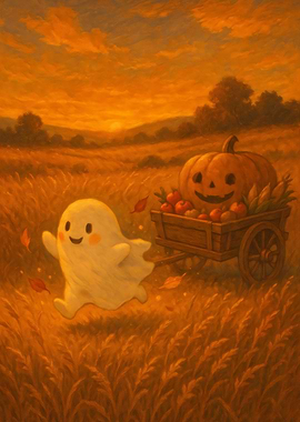 Cute Ghost in Harvesting Field