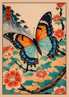 Butterfly Flowers Japanese Art
