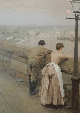 Couple Gazing at the Cityscape Painting