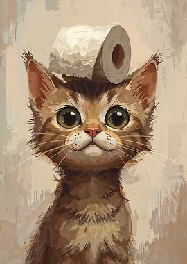 Cat with Toilet Paper Hat