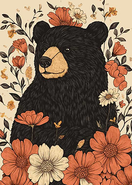 Floral Bear Illustration