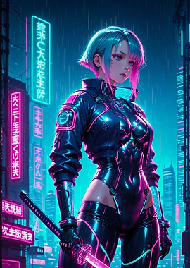 Cyberpunk Girl Anime Samurai