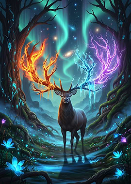 Elemental Stag in Enchanted Forest