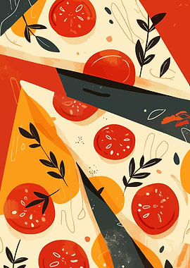Italian Pizza Slices Food Minimalist Abstract Art Illustration