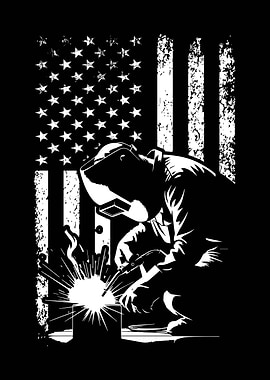 Welder with American Flag