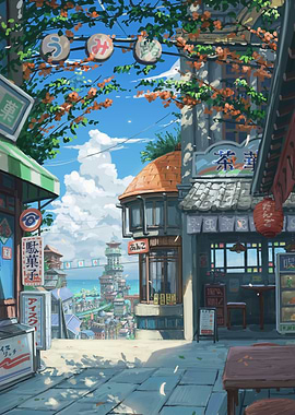 Charming Japanese Townscape Illustration