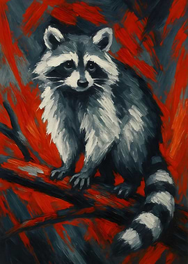 Raccoon Painting on Branch